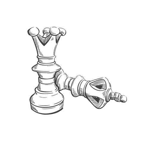 Chess pieces king and queen drawn in sketch style. Elements of the game ...