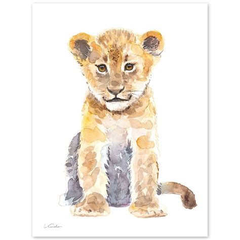 Lion Cub Watercolor Print, Baby Nursery Prints by Luke Kanelov