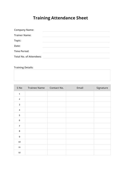 Fire Training Attendance Sheet