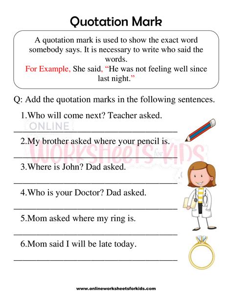 Quotation Marks Worksheets 1st grade 10