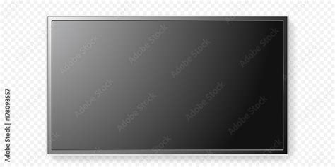 LCD TV screen isolated on transparent background. Vector flat black television panel with glass ...