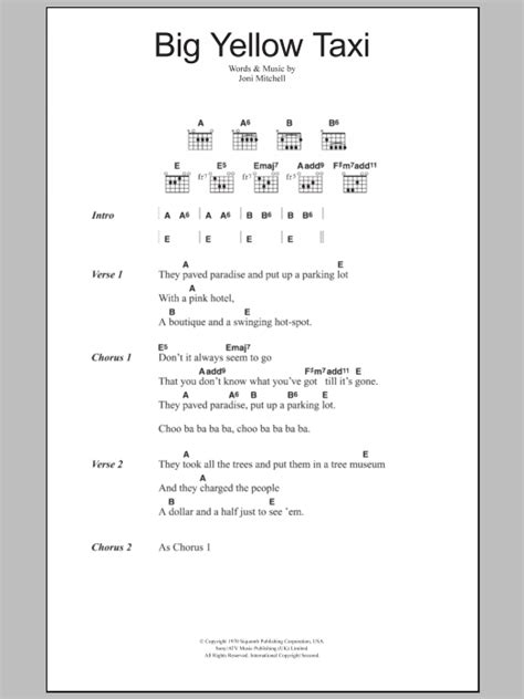 Big Yellow Taxi by Joni Mitchell - Guitar Chords/Lyrics - Guitar Instructor