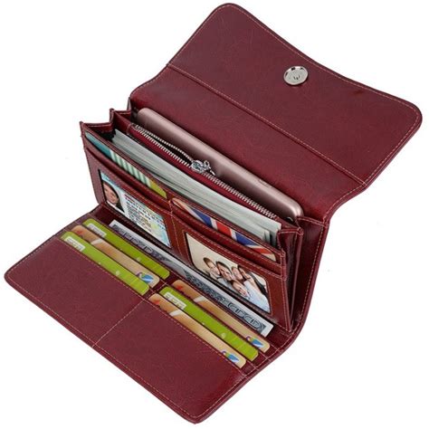 Women's RFID Blocking Security Leather Large Capacity Trifold Clutch Wallet - 1-dark Red ...