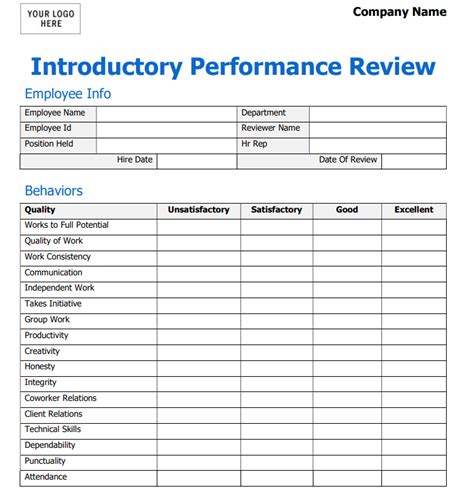 Employee Performance Review Template Word Free