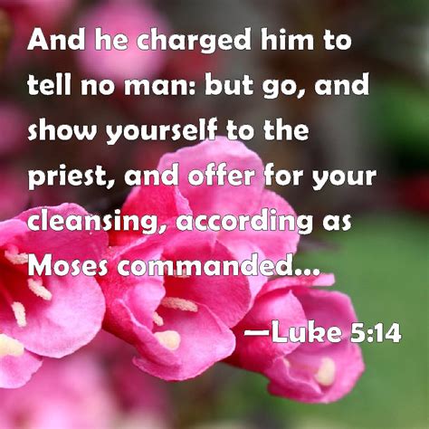 Luke 5:14 And he charged him to tell no man: but go, and show yourself to the priest, and offer ...