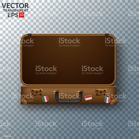 Old Vintage Leather Suitcase With Travel Stickers Stock Illustration - Download Image Now ...