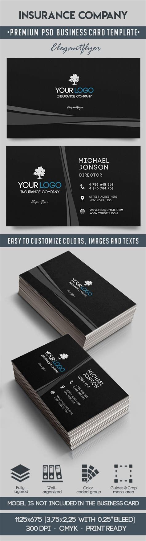 Black Minimalist Insurance Company Premium Business Card Template PSD