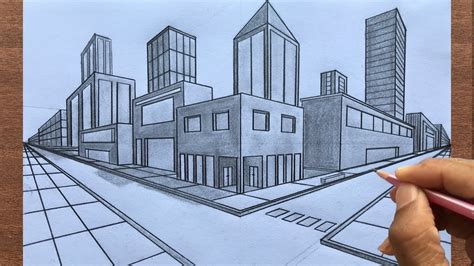 How to Draw using Two Point Perspective: Draw a Town Step-by-step - YouTube