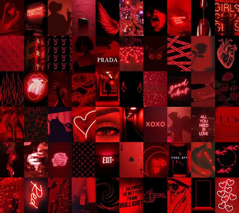 Red Aesthetic Collage Wall Kit Neon Red Collages Printable | Etsy