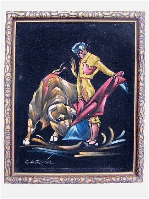 Framed Matador Bullfighter Velvet Painting Signed Garcia | Velvet and Paintings