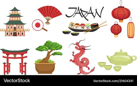 Japanese culture symbols set Royalty Free Vector Image