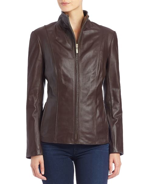 Cole Haan Lambskin Leather Jacket in Brown - Lyst