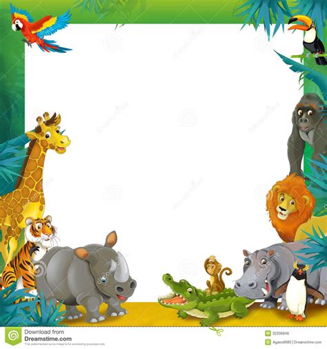 Cartoon safari - jungle - frame border template - illustration for the children | Safari animals ...