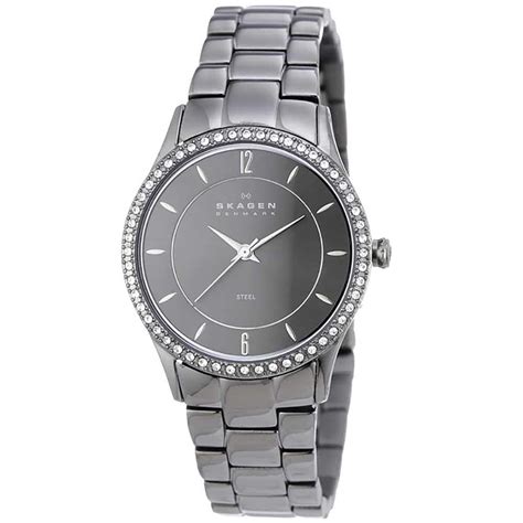 Skagen - Skagen Women's 347SMXM Charcoal Grey Steel Link 30mm Swarovski Crystals Watch - Walmart ...