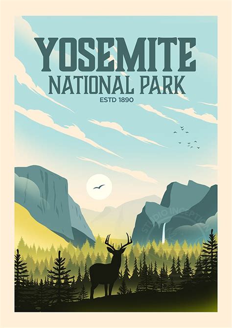 Yosemite Poster Established 1890 edition, Yosemite National Park Art ...