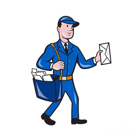 Mailman Postman Delivery Worker Isolated Cartoon Digital Art by Aloysius Patrimonio