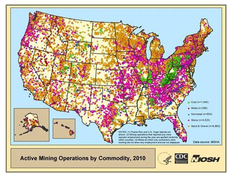 Mining Operations in the United States This link includes more maps for types of mines ...