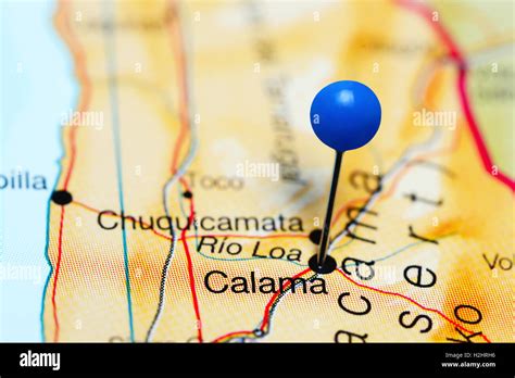 Calama pinned on a map of Chile Stock Photo - Alamy