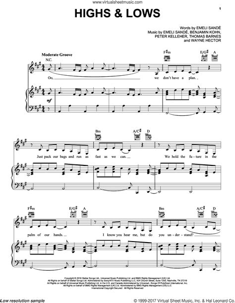 Highs and Lows sheet music for voice, piano or guitar (PDF)