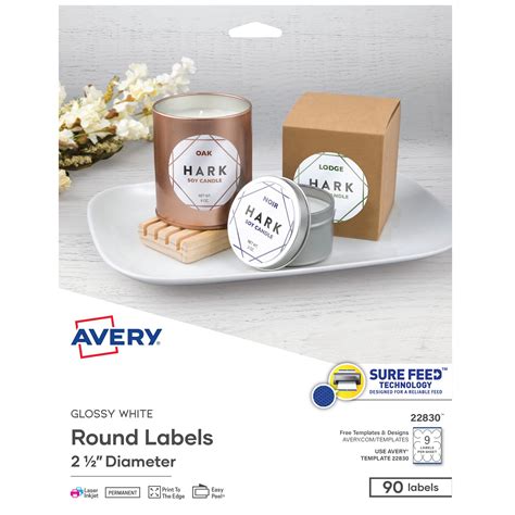 Buy Avery Printable Round Labels with Sure Feed, 2.5 Diameter, Glossy White, 90 Customizable ...