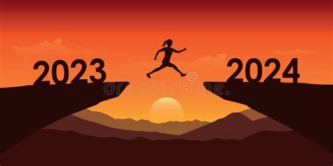 Successful Woman on a Cliff at Sunset with 2024 Typography Stock Vector - Illustration of goal ...