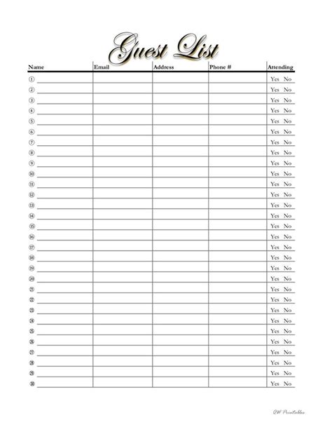 Event Guest List - Printable #Event #Guest #list #Printable | Wedding guest list template, Guest ...