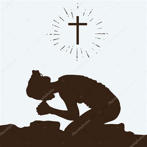 Silhouette of a woman kneeling in prayer — Stock Vector © biblebox #87435528