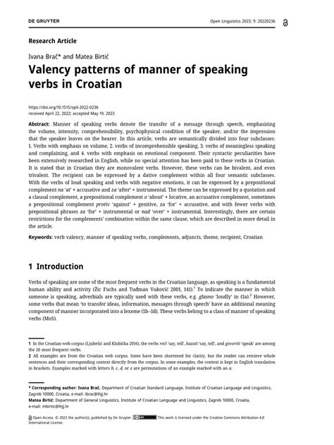 (PDF) Valency patterns of manner of speaking verbs in Croatian
