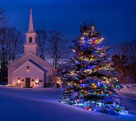 Church christmas, christmas tree, church, colors, glow, holiday, lights, snow, HD wallpaper | Peakpx