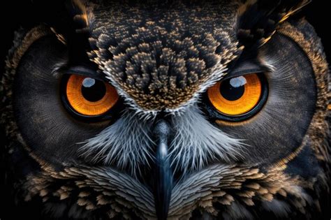 Premium Photo | Closeup of owls eyes shining bright in the blackness of night