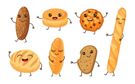 Cute bread cartoon characters vector illustrations set free download