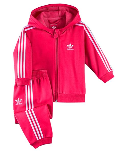 Adidas Originals 3 Stripe Fleece Hooded Pink White Infants Tracksuit ...