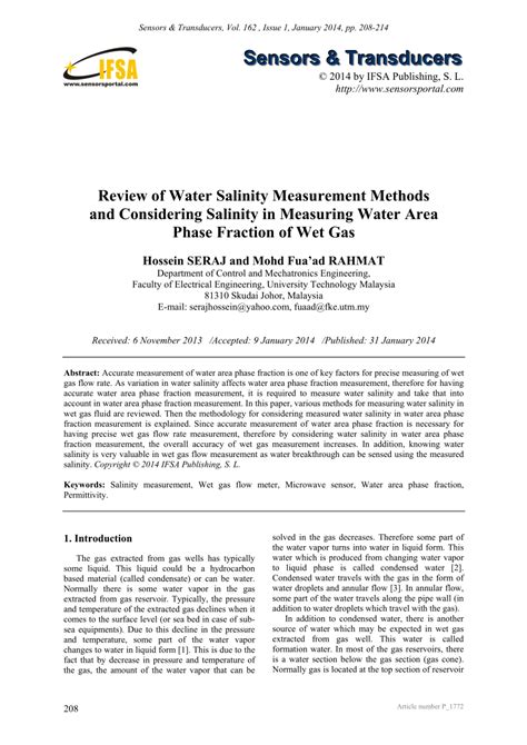 (PDF) Review of Water Salinity Measurement Methods and Considering Salinity in Measuring Water ...