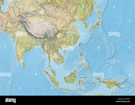 Asia, Relief Map With Country Borders Stock Photo - Alamy