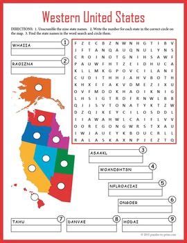 US Geography Worksheet - Western United States Word Search Puzzle Combo ...