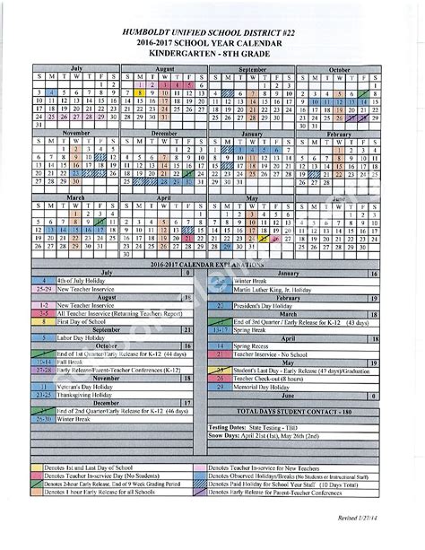 2016 - 2017 Calendar | Humboldt Unified School District – Prescott Valley, AZ