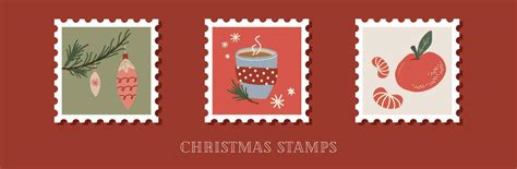 Hand drawn collection of christmas postage stamps in retro style ...