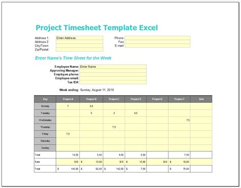 √ Free Editable Project Timesheet Template Excel