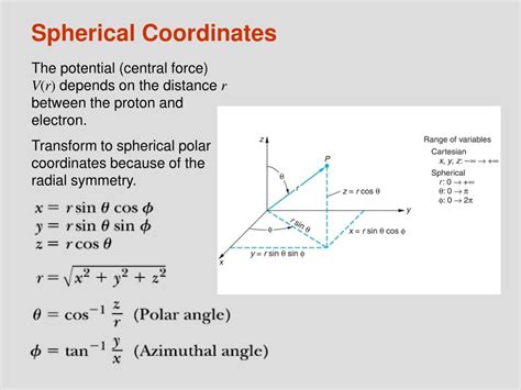 PPT - 8.1 Spherical Coordinates 8.2 Schrödinger's Equation in Spherical Coordinate PowerPoint ...