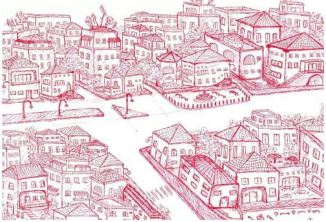 Small red town | Pen sketch, Drawings, Illustration