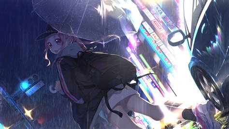 1920x1080 Resolution Anime Girl with Umbrella In Rain 1080P Laptop Full HD Wallpaper ...