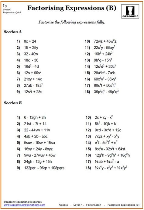 Factorising Equations Worksheet - Tessshebaylo