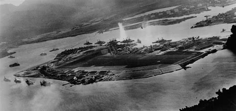 Aerial view of Battleship Row during the Attack on Pearl Harbor. December 7th, 1941. [3600 x ...