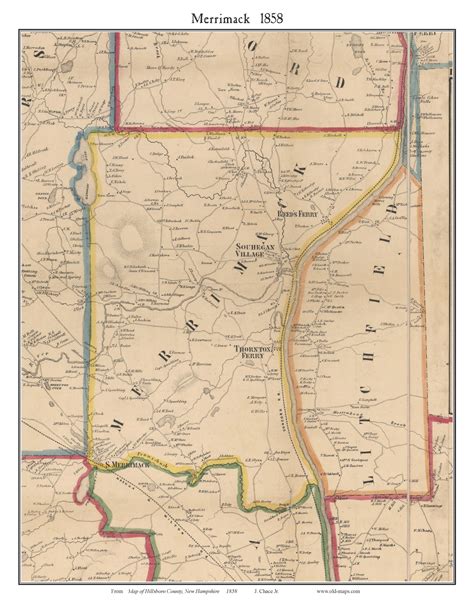 Merrimack, New Hampshire 1858 Old Town Map Custom Print - Hillsboro Co. - OLD MAPS