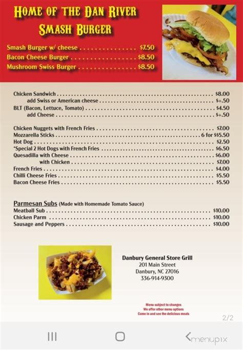 Online Menu of Danbury General Store Grill, Danbury, NC