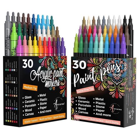 Acrylic Paint Markers: 30 Extra Fine Tip and 30 Medium Tip Paint Pens