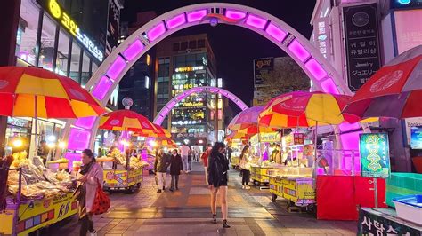 4K Korea - Busan Night Walk, Nampo-dong, Street Food Alley and BIFF Square Walking Tour - YouTube