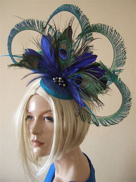 Curled Peacock Fascinator Hatinator Feathers Cluster with | Etsy