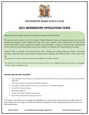 Fillable Online WATERTON PARK GOLF CLUB 2021 MEMBERSHIP APPLICATION FORM Fax Email Print - pdfFiller