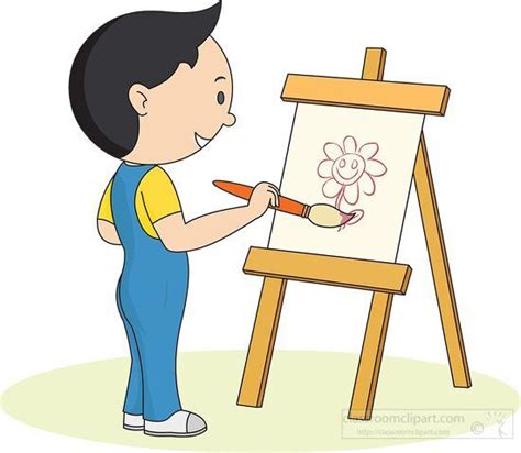 Art and Crafts Clipart-boy standing at art easel painting clipart